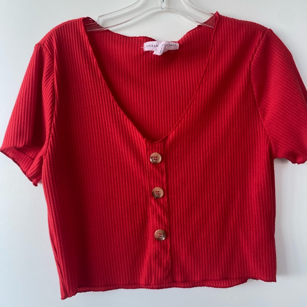 Red Crop Top with Buttons